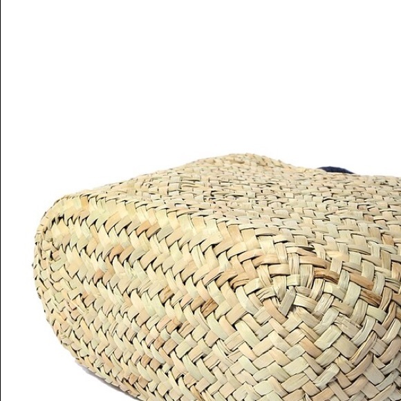 {STREET LEVEL} STRAW TOTE BLACK/WHITE POM POMS - Picture 4 of 5